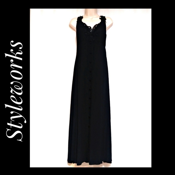Styleworks Boho Black Gauze Maxidress Size 8 NWOTS